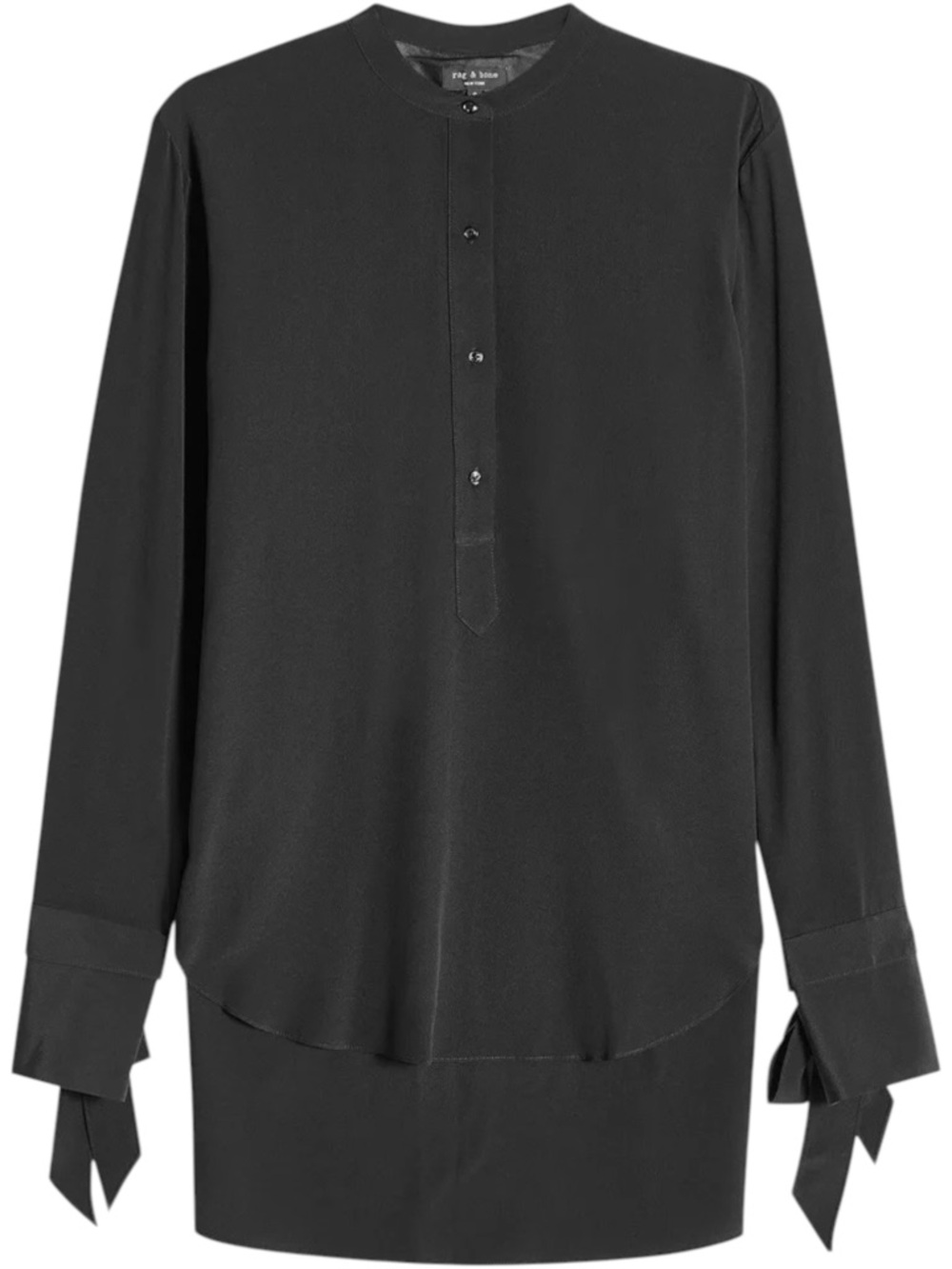 Rag & Bone "Dylan" Black 100% Silk Tie-Cuff Blouse - Size Small - Like New - Picture 2 of 10